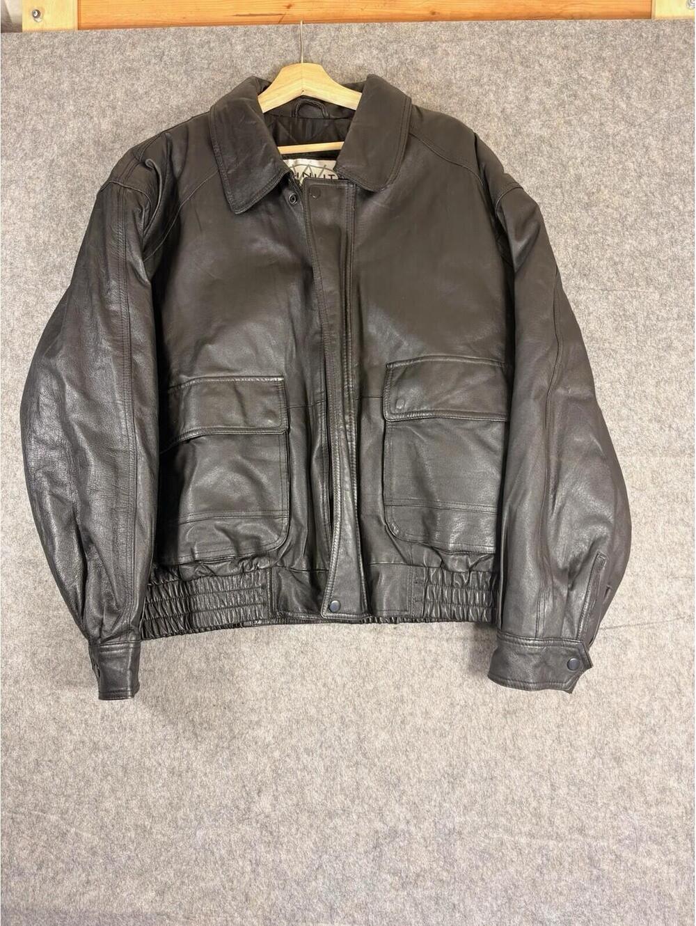 Vintage 90s Winlit Leather Flight Bomber Jacket Insulated Black Mens Size Large